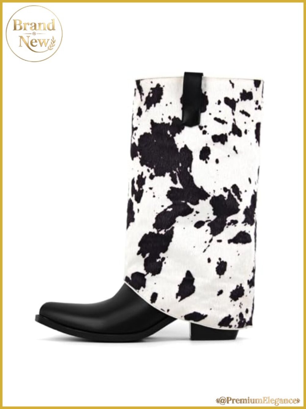 Cow Print Mid Calf Western Boots Women Pull On Stacked Heel Chunky Cowgirl